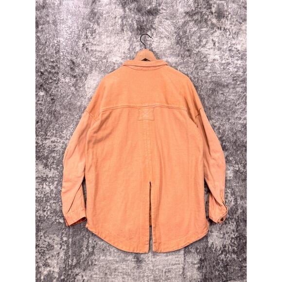 Anthropologie Shirt Jacket Large Womens Pilcro Utility Snap Front Peach Pink - Picture 3 of 8